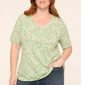 Lane Bryant Perfect Sleeve V-Neck Tee in Green Leaves Size 14/16